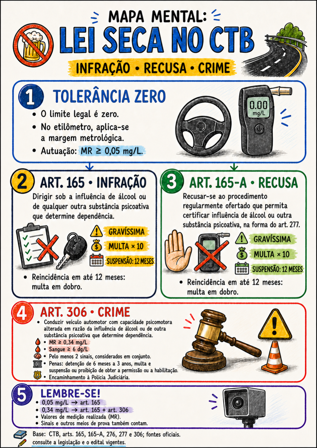 Mapa mental A4 sobre Lei Seca no Código de Trânsito Brasileiro